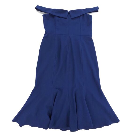 GAL MEETS GLAM Tyler Off The Shoulder Scuba Crepe Dress Midi Navy Blue Romantic - Picture 5 of 9